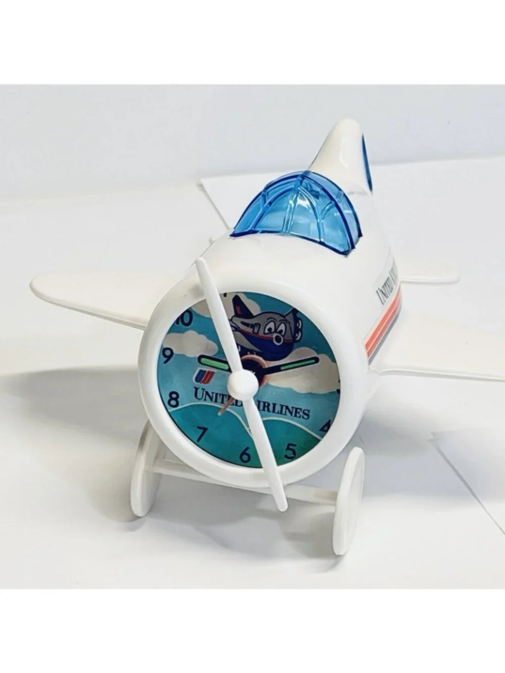 United Airlines VTG  Airplane Desk Alarm Clock Works Propeller Moves
